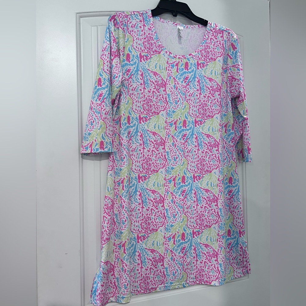 Lulu-B Pink Blue Yellow Floral Shift Dress